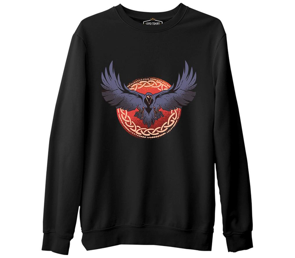 Raven Bird Screaming Siyah Erkek Kalın Sweatshirt