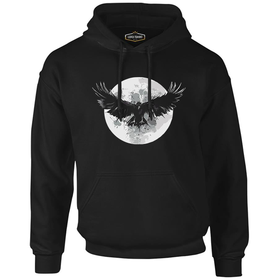 Raven Bird Wings and Moon Black Men's Zipperless Hoodie