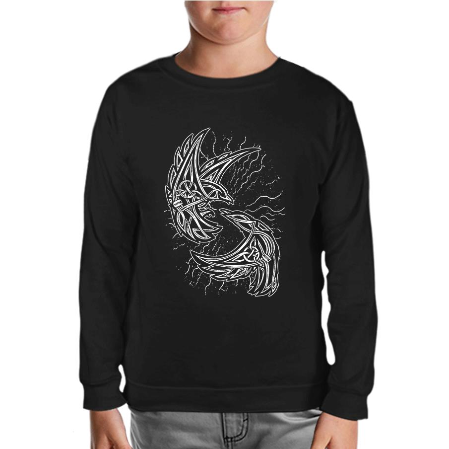 Raven Birds with Viking Knots Black Kids Sweatshirt