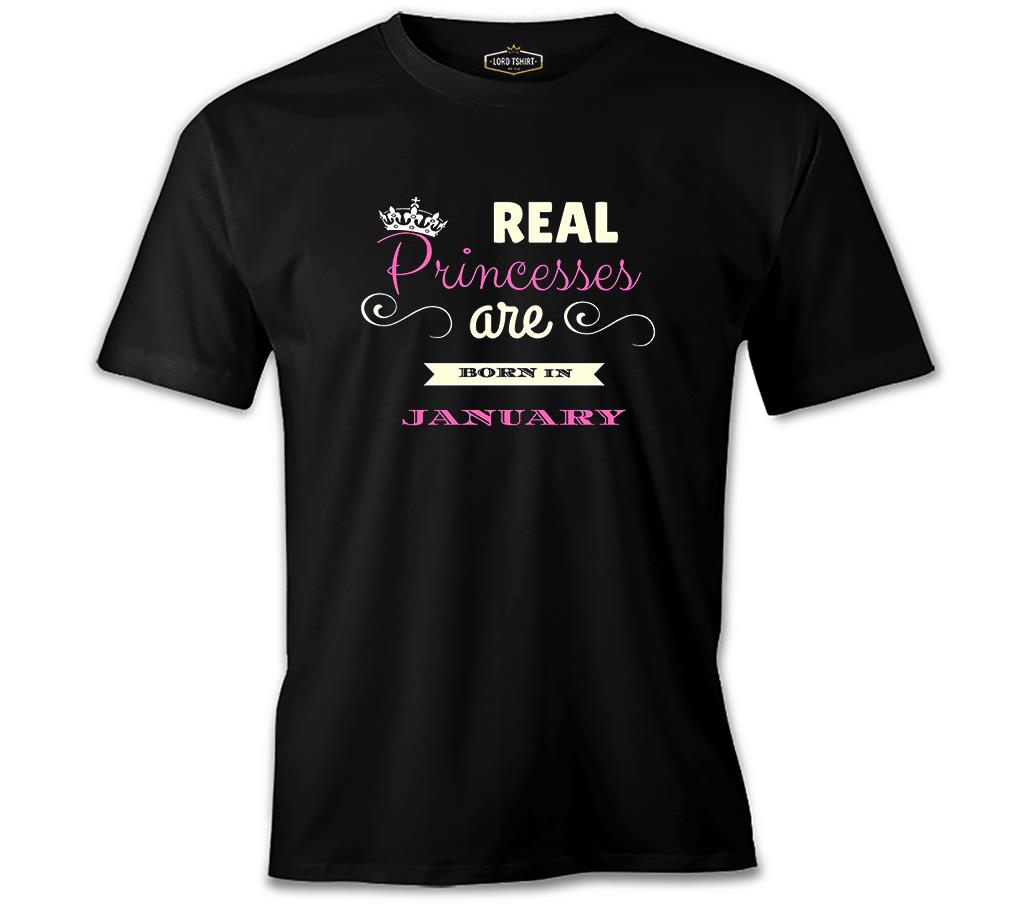 Real Princesses are born in January Siyah Erkek Tshirt