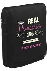 Real Princesses are born in January Unisex Siyah Postacı Çanta