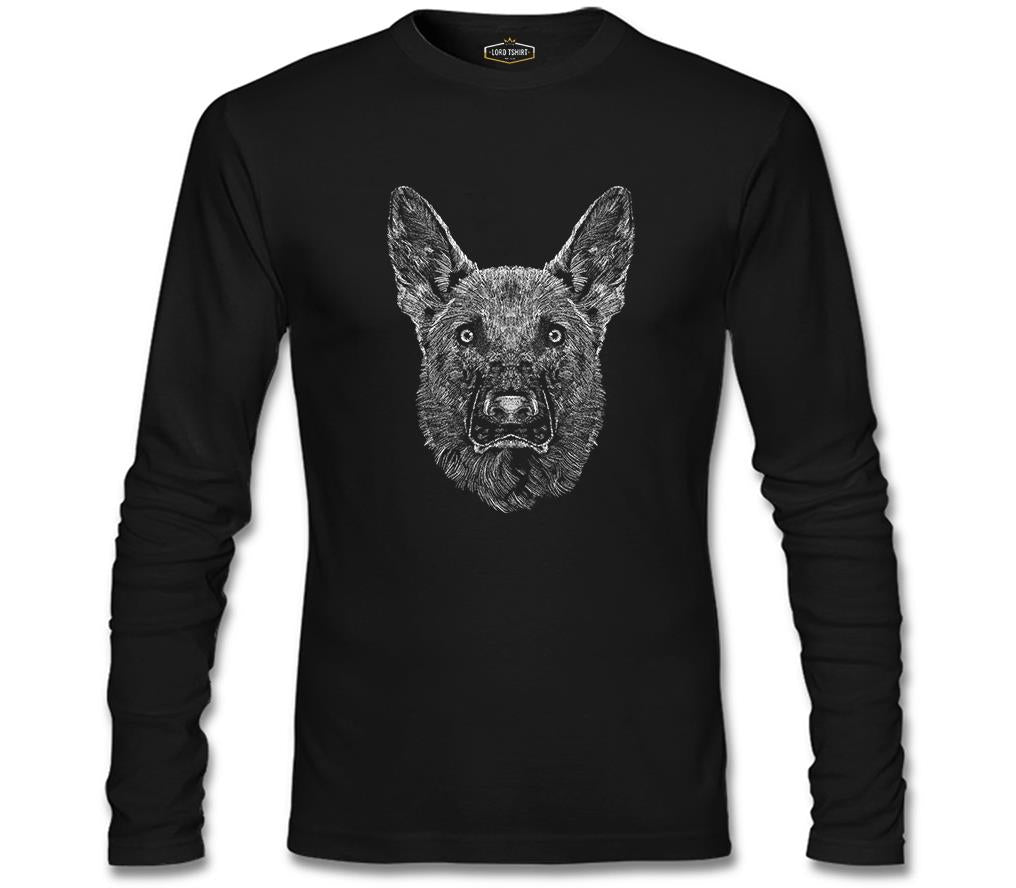 Realistic German Shephard Dog Siyah Erkek Sweatshirt