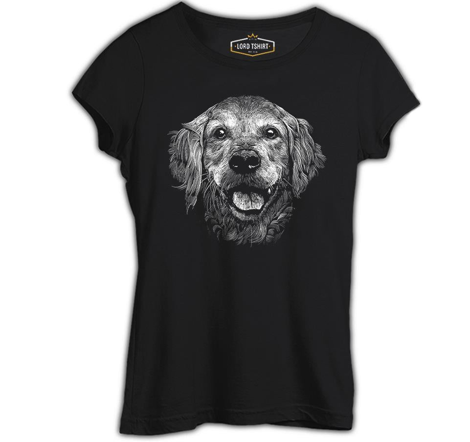 Realistic Golden Retriever Dog Black Women's Tshirt