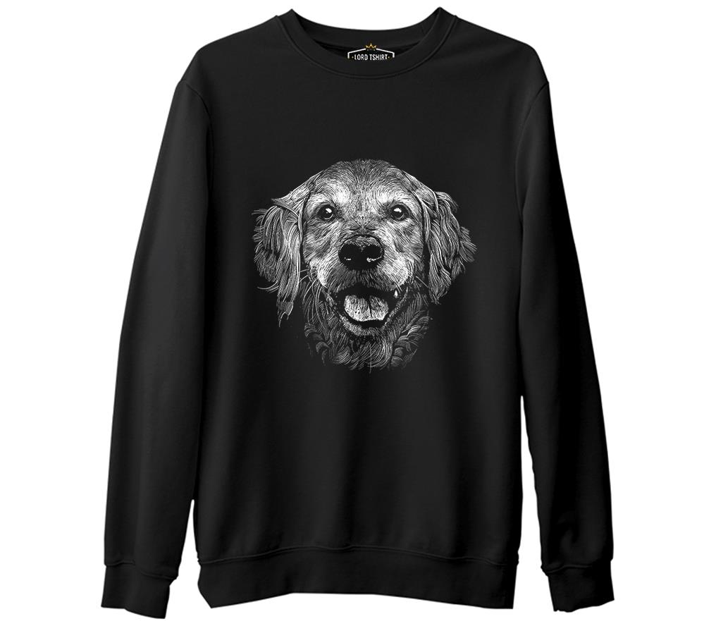 Realistic Golden Retriever Dog Siyah Erkek Kalın Sweatshirt