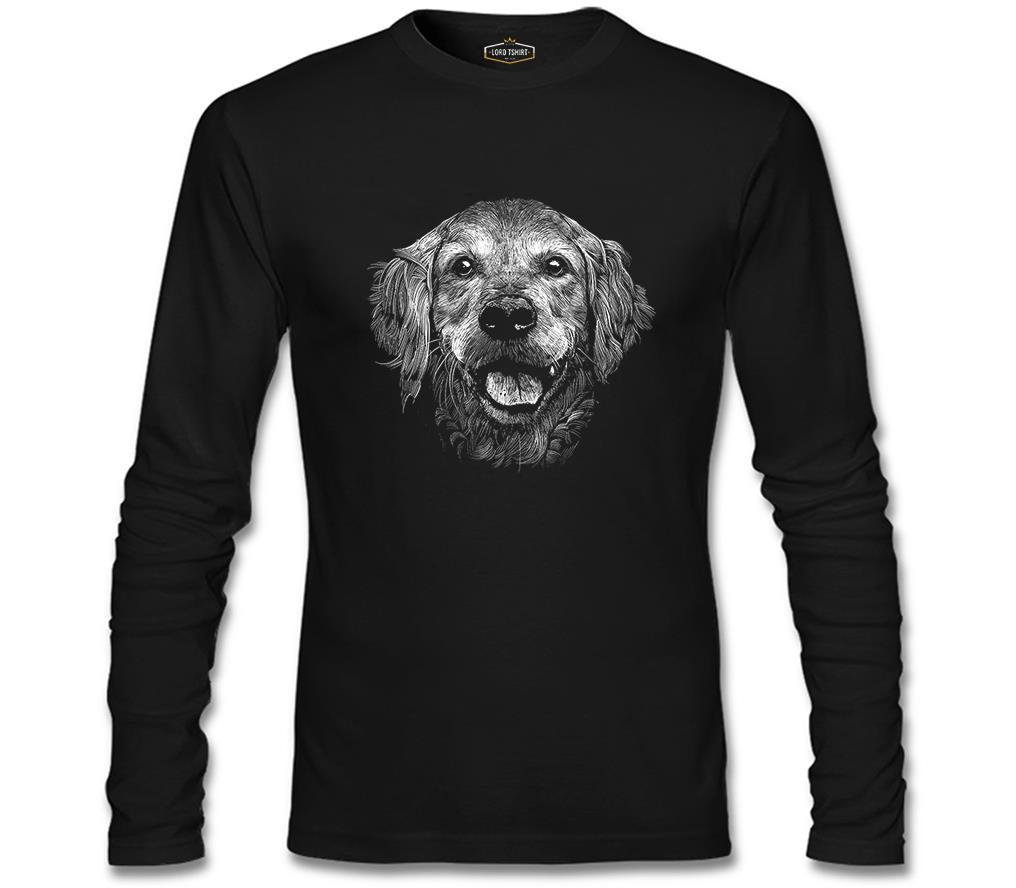 Realistic Golden Retriever Dog Siyah Erkek Sweatshirt