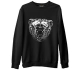 Realistic Wild Bear Roaring Siyah Erkek Kalın Sweatshirt