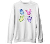 Colorful Butterflies White Thick Sweatshirt