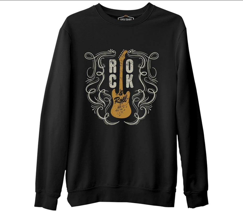 Rock 'n Roll Guitar  Siyah Erkek Kalın Sweatshirt