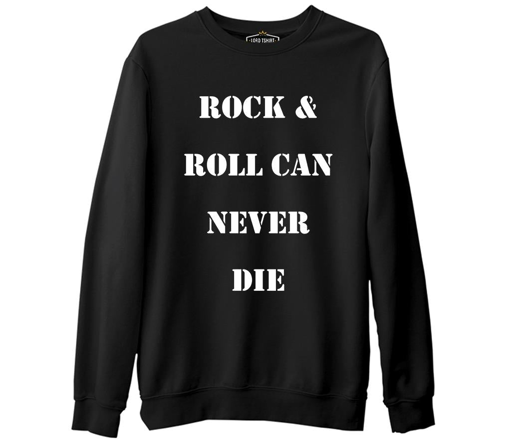 Rock & Roll Can Never Die  Siyah Erkek Kalın Sweatshirt