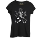 Rock Sign Hands and the Guitar Siyah Bayan Tshirt