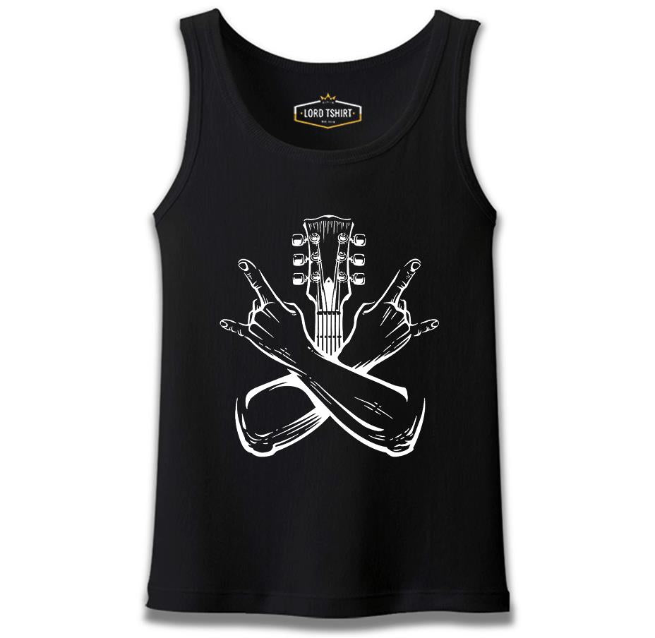 Rock Sign Hands and the Guitar Siyah Erkek Atlet