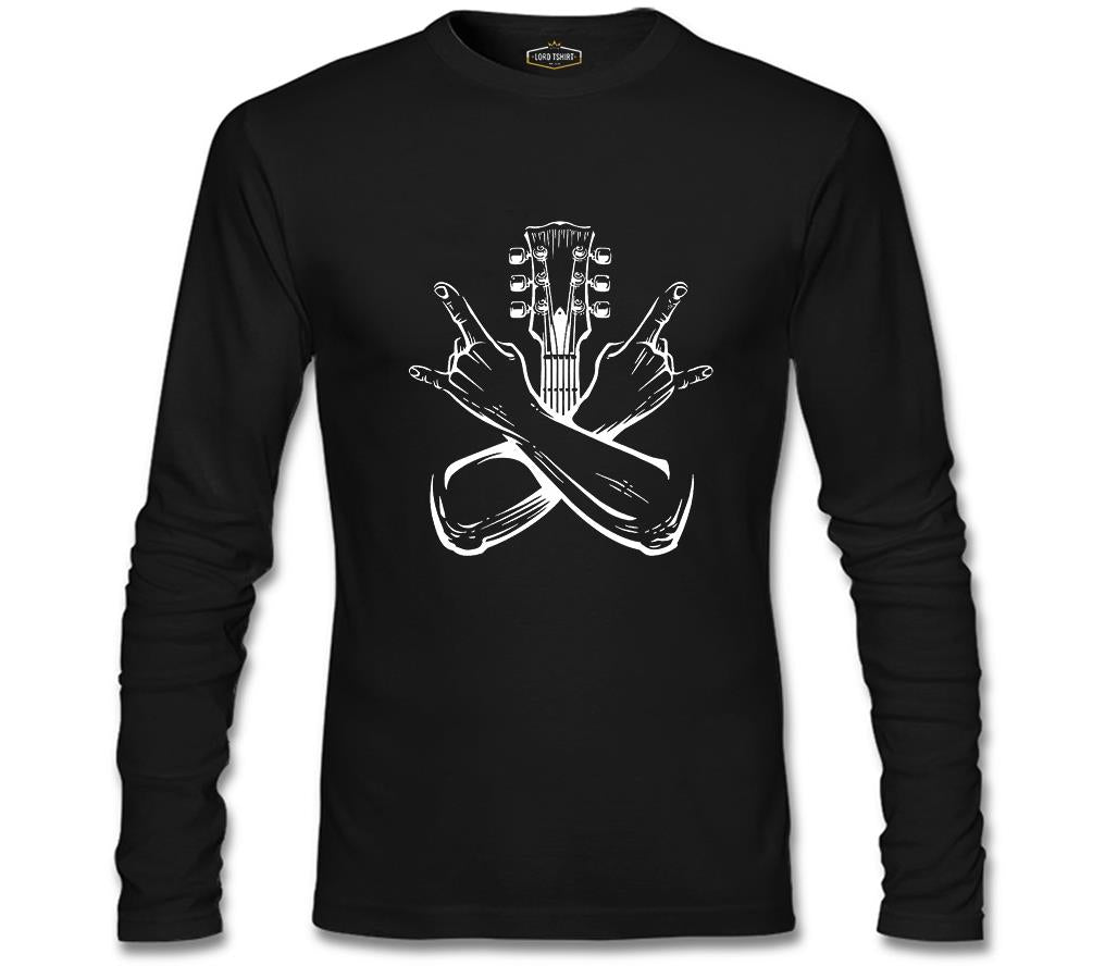 Rock Sign Hands and the Guitar Siyah Erkek Sweatshirt