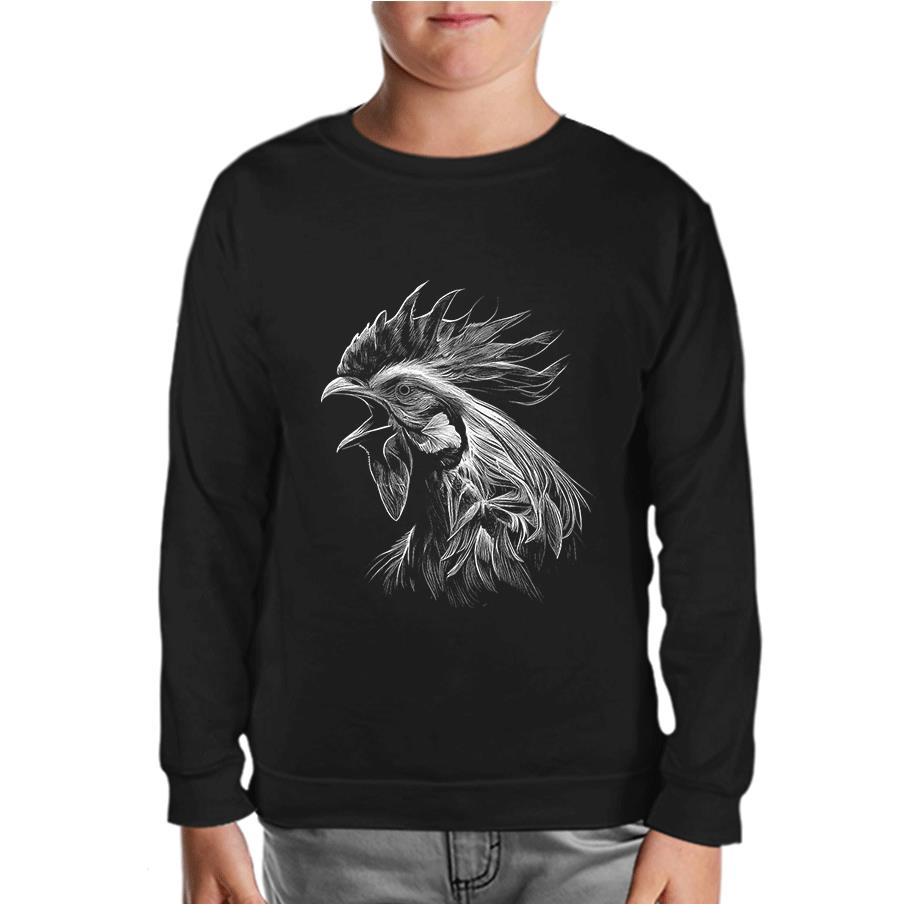Rooster Realistic Black Kids Sweatshirt