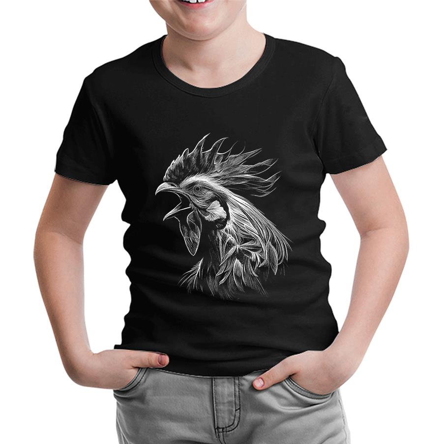 Rooster Realistic Siyah Çocuk Tshirt