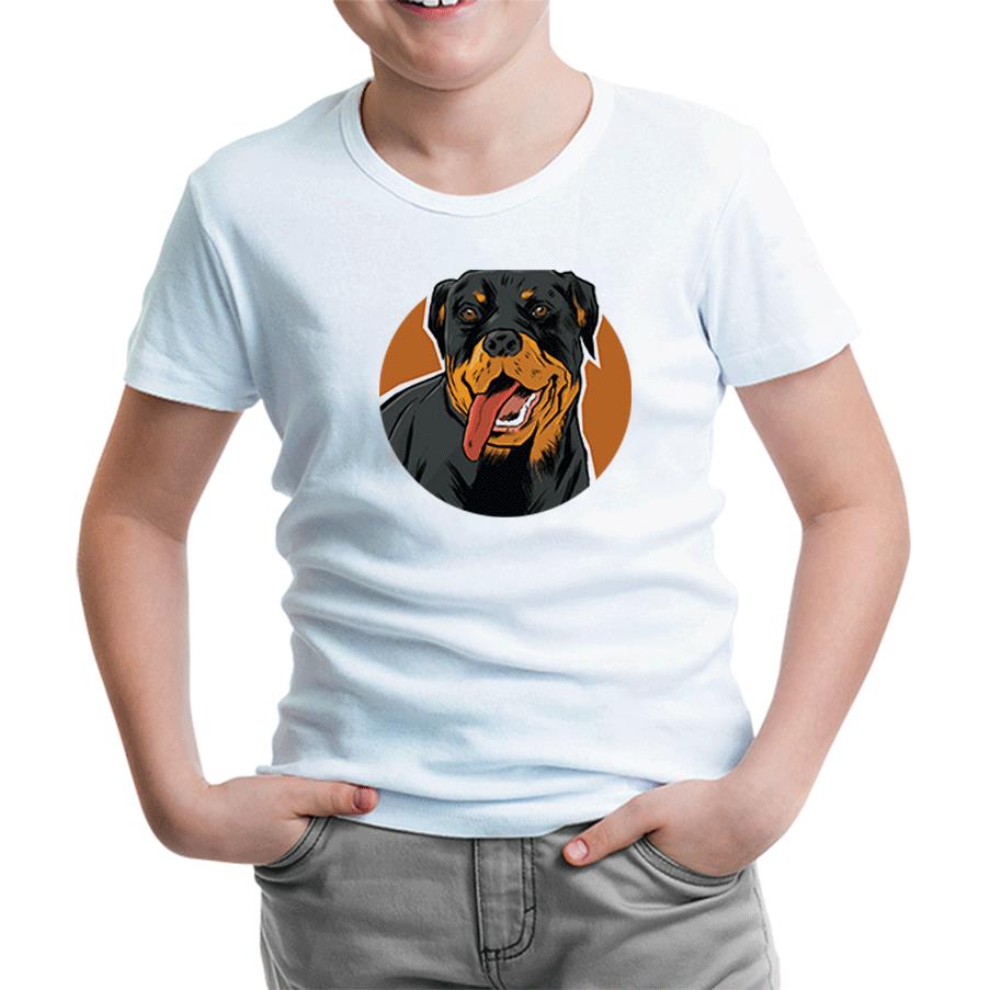 Rottweiler Dog with Circular Background Beyaz Çocuk Tshirt