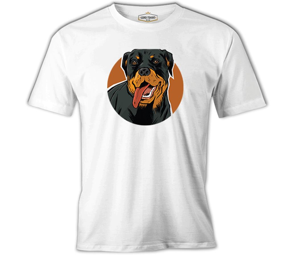 Rottweiler Dog with Circular Background Beyaz Erkek Tshirt