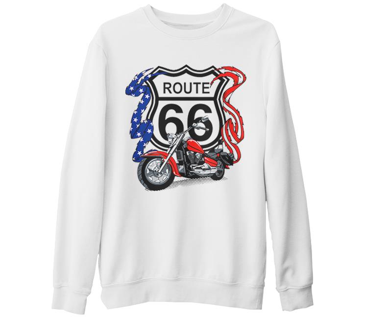 Route 66 White Thick Sweatshirt