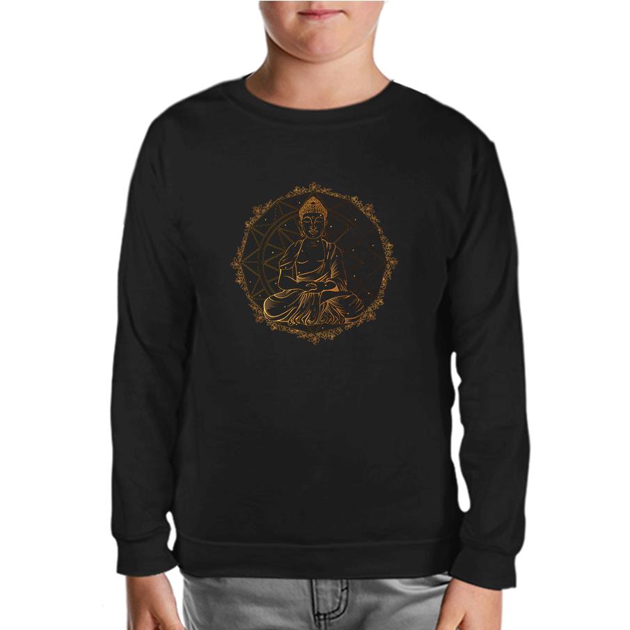 Peace of the Soul - Golden Buddha and Mandala Black Kids Sweatshirt 