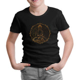 Peace of the Soul - Golden Buddha and Mandala Black Kids Tshirt 