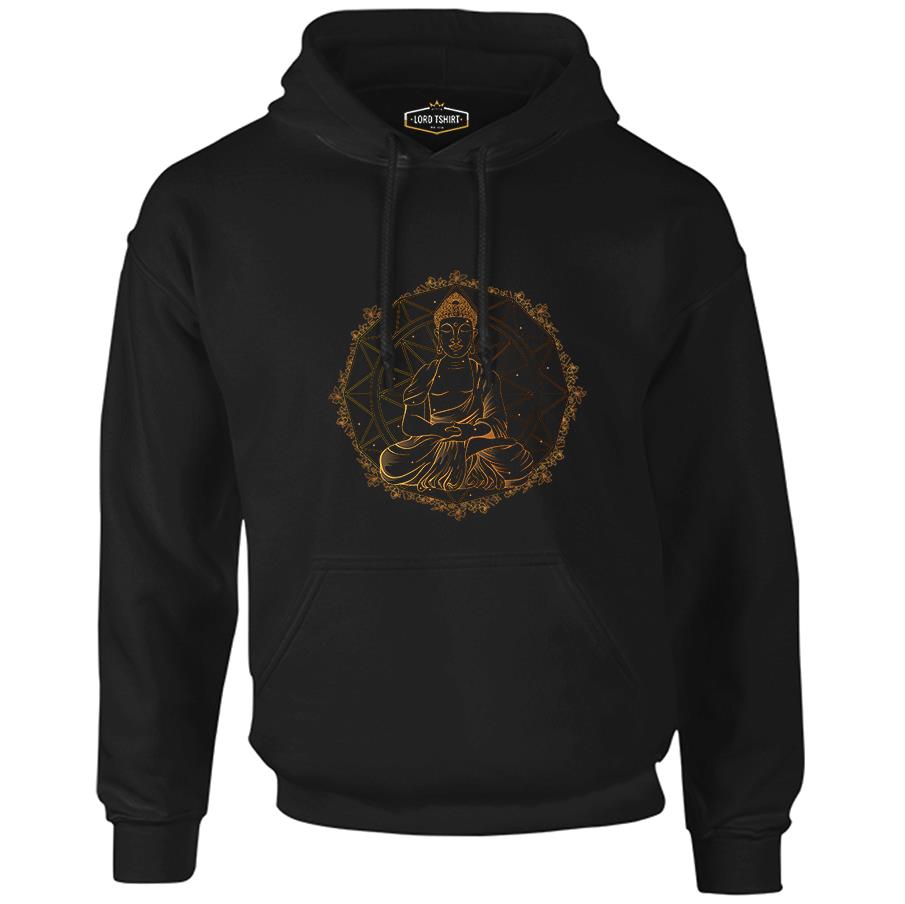 Peace of the Soul - Golden Buddha and Mandala Black Men's Zipperless Hoodie 