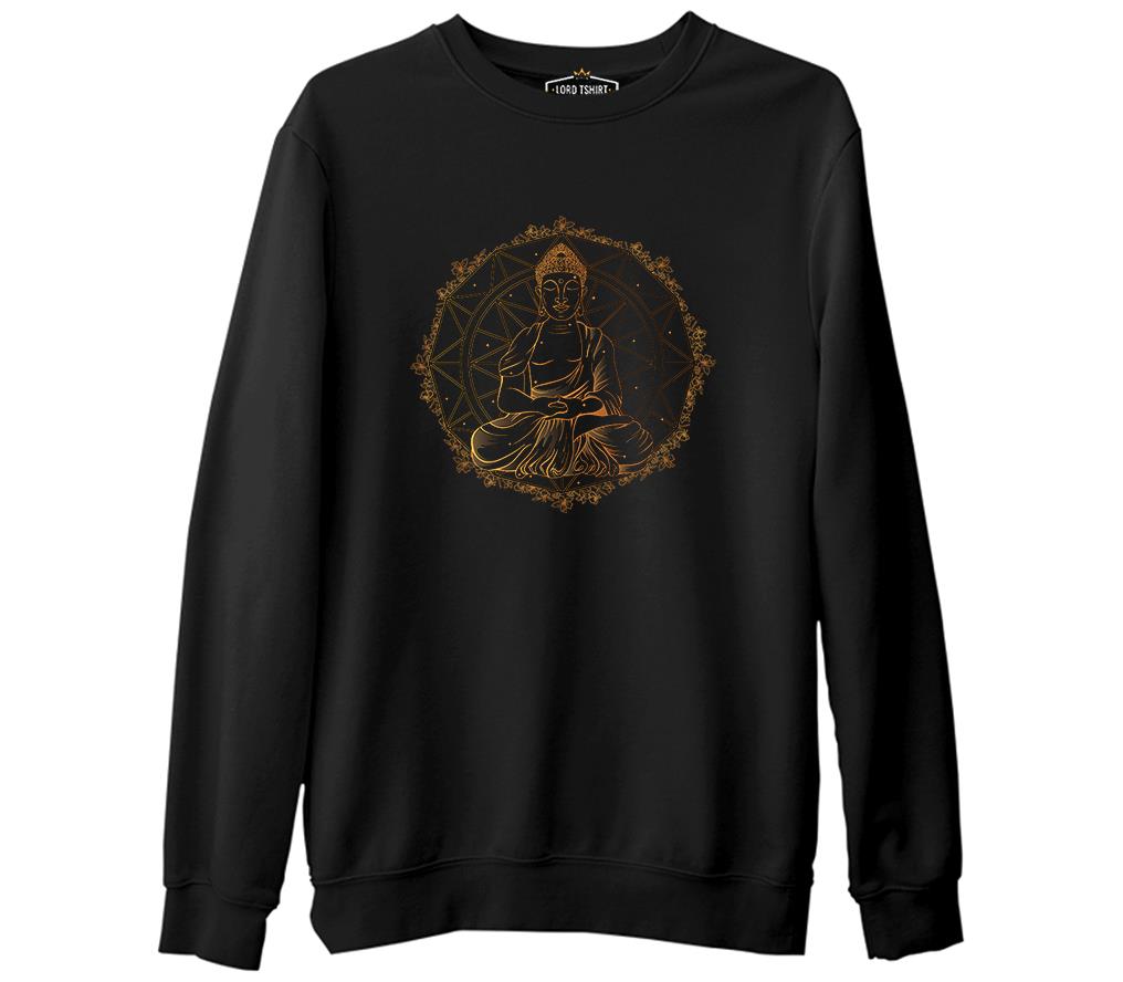 Peace of the Spirit - Golden Buddha and Mandala Black Men's Thick Sweatshirt 