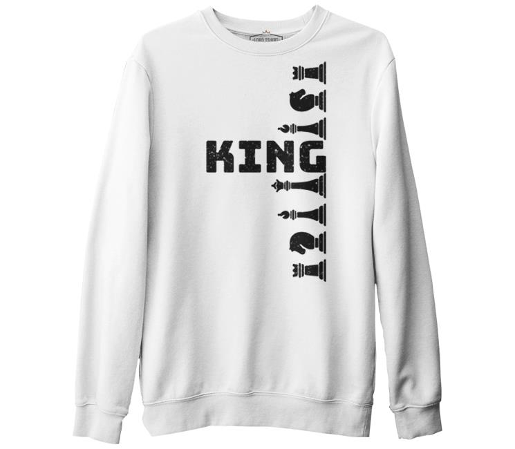 Satranç - King Beyaz Erkek Kalın Sweatshirt