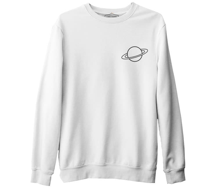 Saturn Logo Beyaz Erkek Kalın Sweatshirt