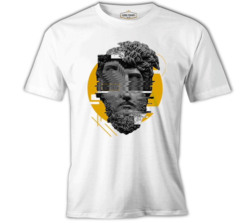 Sculpture Head in Wavy Style Beyaz Erkek Tshirt