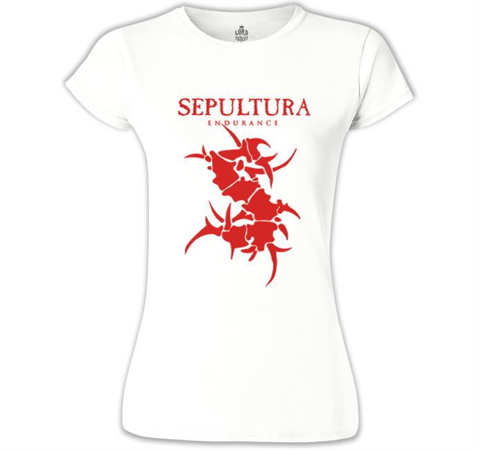 Sepultura - Endurance Logo Red Beyaz Kadın Tshirt
