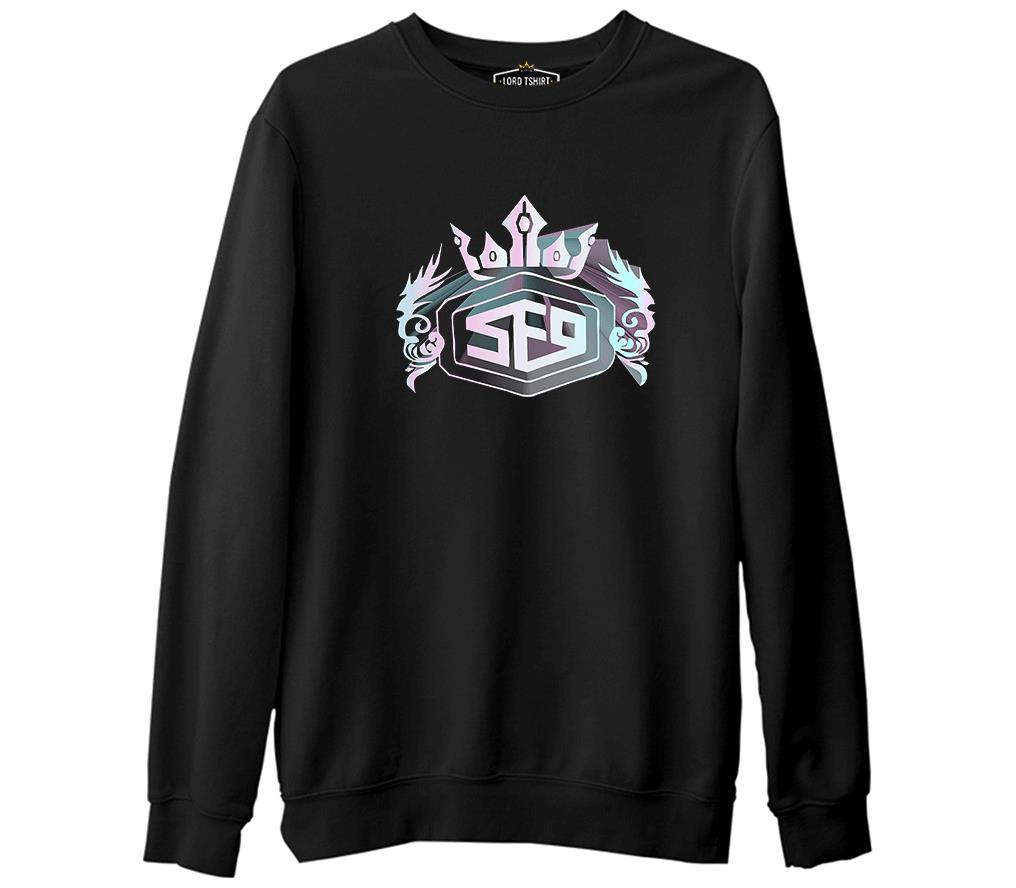 SF9 - Logo Crown Siyah Erkek Kalın Sweatshirt