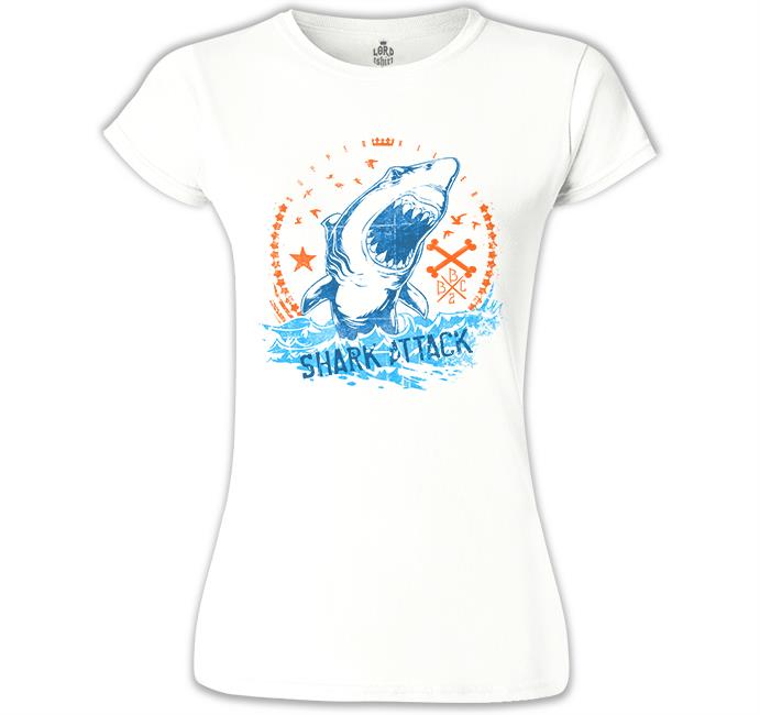 Shark Attack Beyaz Kadın Tshirt