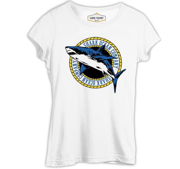 Shark Ocean Logo Beyaz Kadın Tshirt