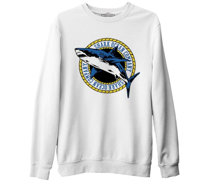 Shark Ocean Logo Beyaz Erkek Kalın Sweatshirt