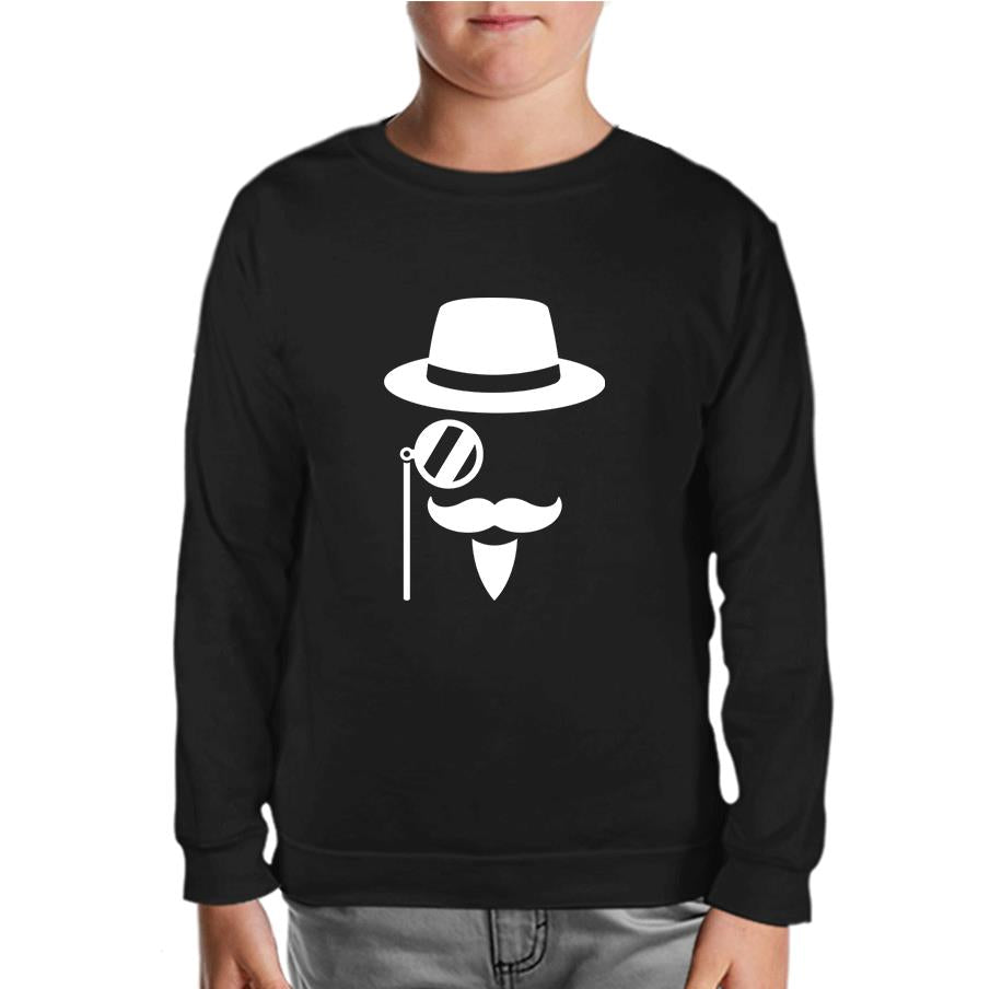 Silhouette of a Man with a Mustache and a Hat Black Kids Sweatshirt