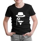 Silhouette of a Man with a Moustache and a Hat Siyah Çocuk Tshirt