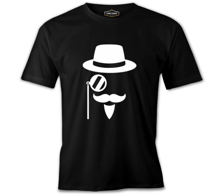 Silhouette of a Man with a Mustache and a Hat Black Men's Tshirt