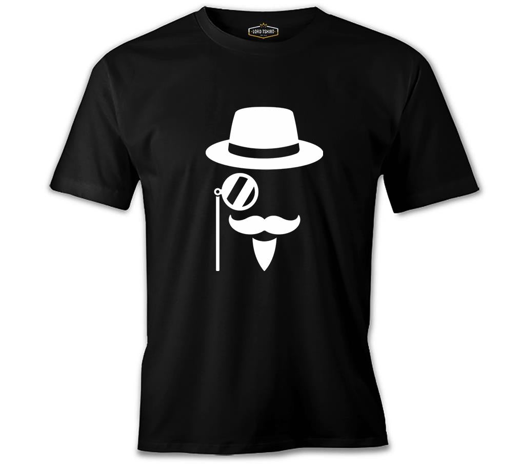 Silhouette of a Man with a Moustache and a Hat Siyah Erkek Tshirt