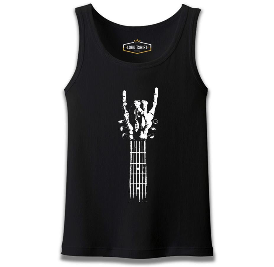 Skeleton Hand Doing Rock Sign on Guitar Siyah Erkek Atlet
