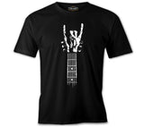 Skeleton Hand Doing Rock Sign on Guitar Siyah Erkek Tshirt