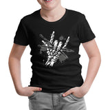 Skeleton Hand Holding Drumsticks Siyah Çocuk Tshirt