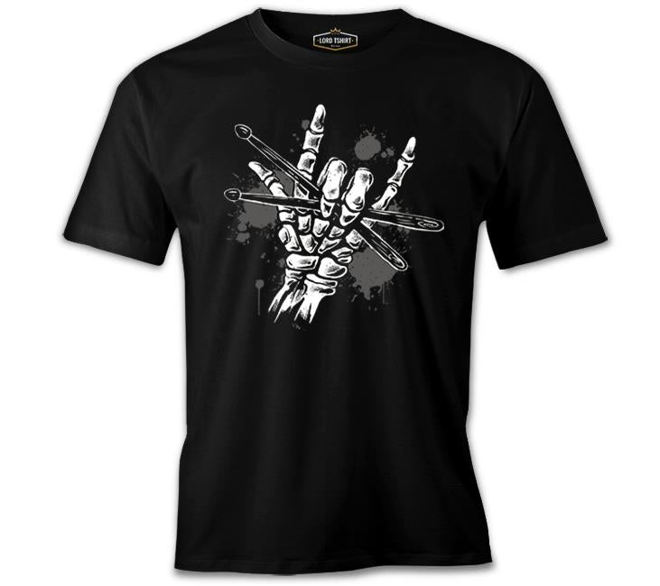 Skeleton Hand Holding Drumsticks Siyah Erkek Tshirt