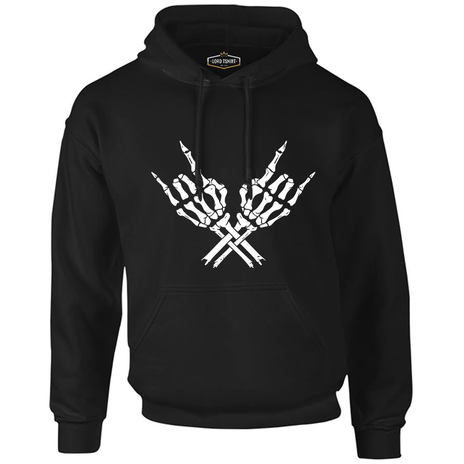 Skeleton Hands Doing Rock Gesture Black Men's Zipperless Hoodie