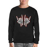 Skeleton Hands Making Rock Sign Black Kids Sweatshirt 