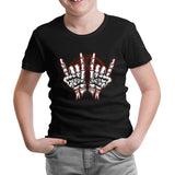 Skeleton Hands Making Rock Sign Siyah Çocuk Tshirt