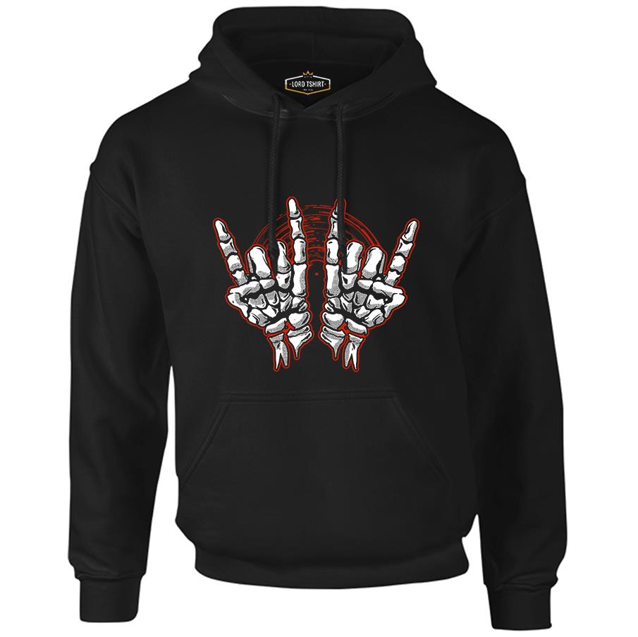 Skeleton Hands Making Rock Sign Black Men's Zipperless Hoodie