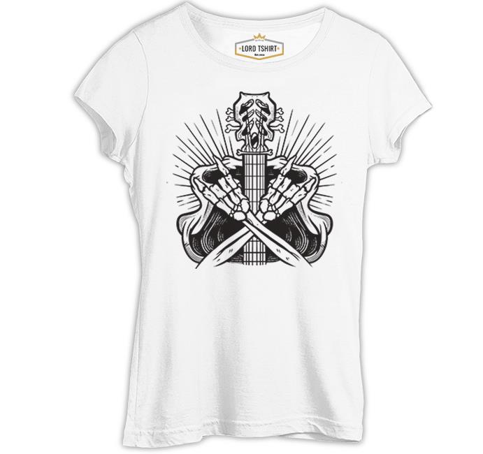 Skeleton Silhouette Making Rock Sign White Women's Tshirt