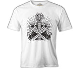 Skeleton Silhouette Making Rock Sign Beyaz Erkek Tshirt