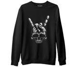 Skull Hand Making Rock Sign Siyah Erkek Kalın Sweatshirt