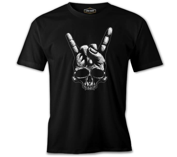 Skull Hand Making Rock Sign Siyah Erkek Tshirt