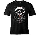 Skull over a Horror House Siyah Erkek Tshirt